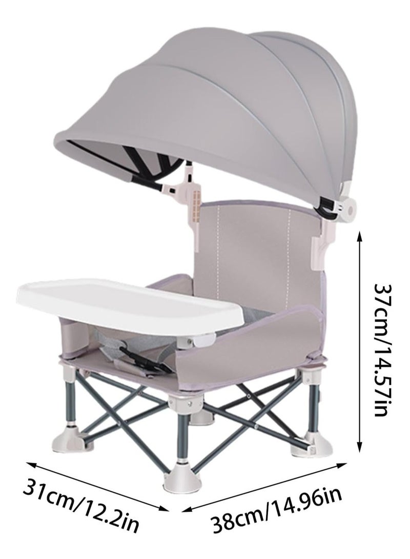 XiuWoo Foldable Baby High Chair, Booster Seat Dining Chair, Portable Baby Beach Chair, Baby Seat Travel chair, Baby Feeding Chair with Removable Tray and Sunshade for Outdoor Picnics, Parties, Camping - Image 5