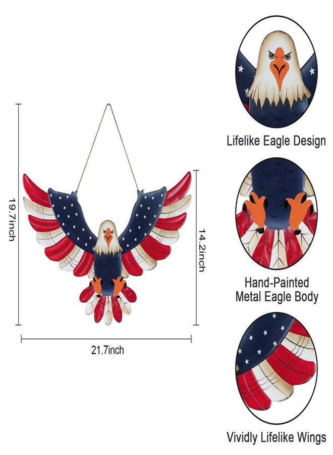 DECSPAS 4th of July Decorations, 22'' 250th Anniversary Fourth of July Metal Patriotic American Eagle Wall Art, Memorial Day Wreaths for Front Door, Handmade Hanging Craft for Home Mantel Indoor Decor - Image 3