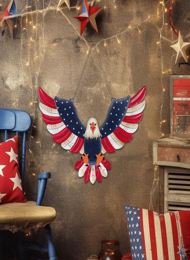DECSPAS 4th of July Decorations, 22'' 250th Anniversary Fourth of July Metal Patriotic American Eagle Wall Art, Memorial Day Wreaths for Front Door, Handmade Hanging Craft for Home Mantel Indoor Decor - Image 2