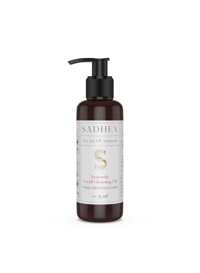 Sadhev Ayurvedic Facial Cleansing Oil With Triphala, Safron, and Rosa Centifolia for Removing Makeup, Hydrating and Moistuizing Cleanser Suitable For All Skin Types 75 ml - Image 1