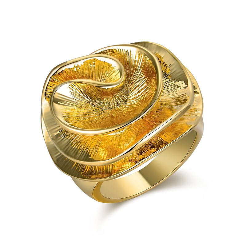 Aprilery Chunky Rings for Women Gold and Silver Statement Rings Rose Flower Gold Plated Band Ring Cocktail Costume Jewelry Gift (Gold Flower, 8) - Image 1