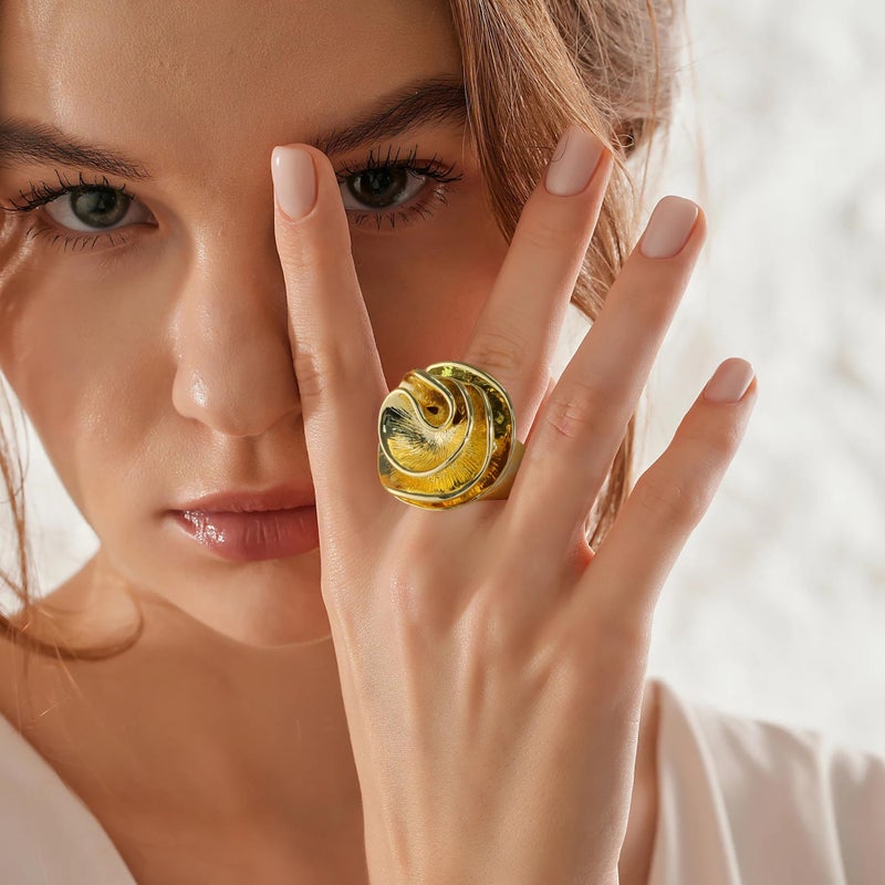 Aprilery Chunky Rings for Women Gold and Silver Statement Rings Rose Flower Gold Plated Band Ring Cocktail Costume Jewelry Gift (Gold Flower, 8) - Image 2