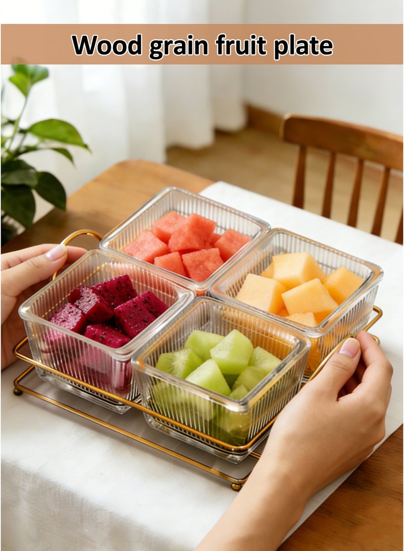WinHolder Snack Serving Tray with Lid, Divided Serving Dishes 4 Clear Candy Nut Serving Container Set with Metal Rack, Plastic Food Display Bowls Dried Fruit Storage Organizer Plate for Candy Fruit Dips Dessert - Image 4