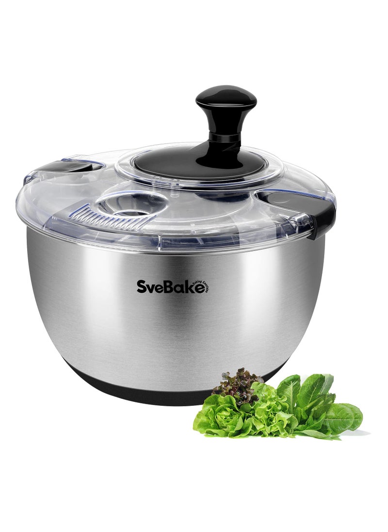 SveBake SveBake Stainless Steel Salad Spinner 42 Qt Vegetable Washer BPAFree Lettuce Dryer with Crank Design Dishwasher Safe NonSlip Base  Transparent Lid 