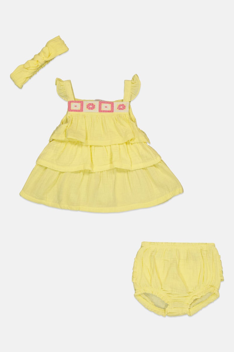 Nanette lepore Toddlers Girl 3 Piece Embroidered Dress And Bottom With Headband Set, Multicolor - Image 2