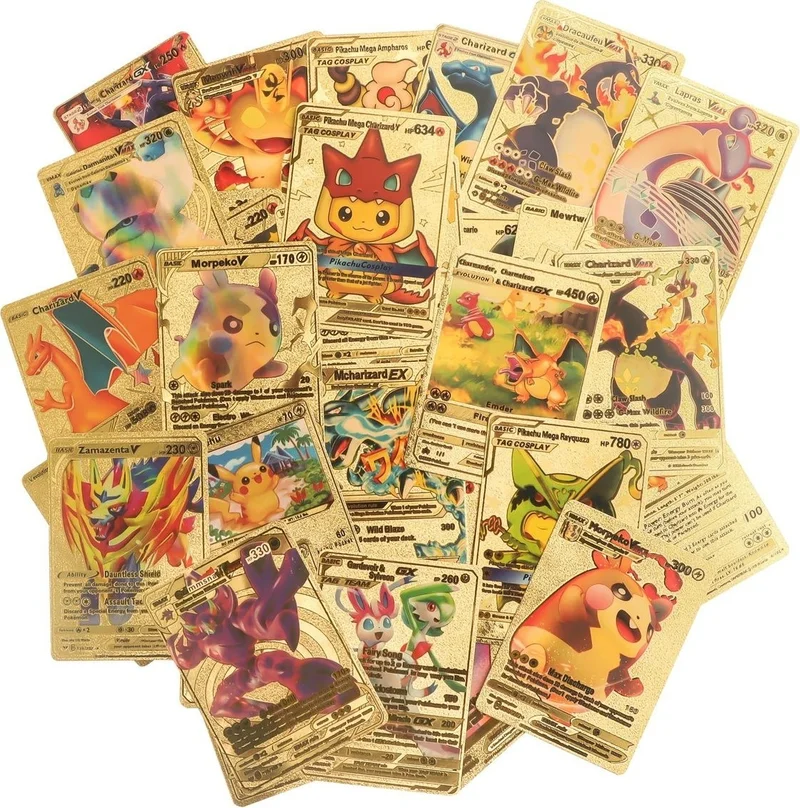 ام جي تويز Pokemon Vmax Gold Card Tcg Gold Starter Box Pack 25 Pieces Embossed Collection Pokemon Cards