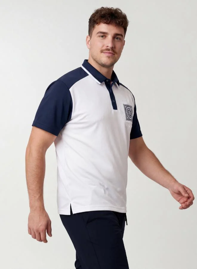 Zaecy  Signature Pocketed Polo – Pearl White / Navy Blue for Men | Best Price UAE