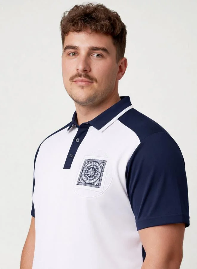 Zaecy  Signature Pocketed Polo – Pearl White / Navy Blue for Men | Best Price UAE