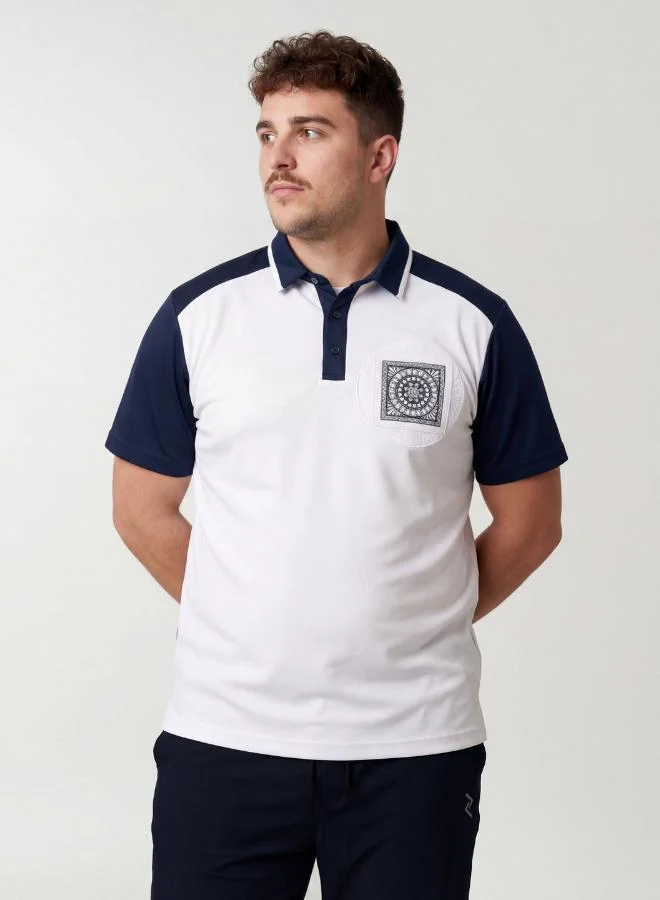 Zaecy Signature Pocketed Polo – Pearl White / Navy Blue
