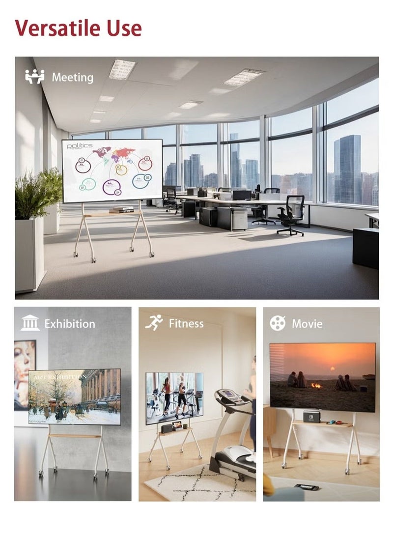 WALALLA TV Stand for 42 to 75Inch LCD LED OLED Screens, Portable TV Stand on Wheels, Height Adjustable Mobile TV Cart with Wood Media Shelf, Heavy Duty Portable TV Stand Up to 110Lbs - Image 4