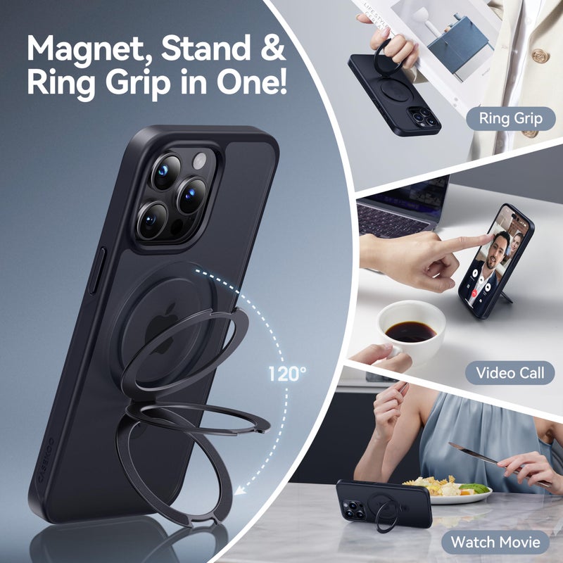 CASEKOO for iPhone 15 Pro Max Case with Magnetic Invisible Stand [Military Drop Protection] [Compatible with MagSafe] Shockproof Slim Translucent Matte Phone Case, 6.7 Inch, Black - Image 3