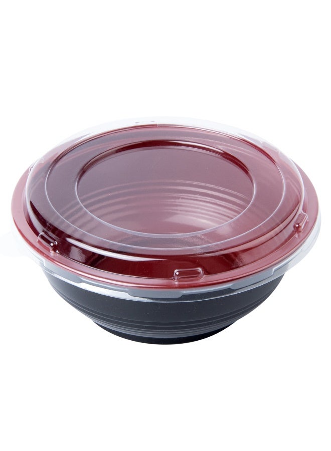 Restaurantware 24 Ounce Food Containers, 200 Disposable Salad Bowls - Lids Included, Microwavable, Black And Red Plastic To Go Bowls, Asian Inspired, Perfect For Picnics, Or Take Outs - Image 1