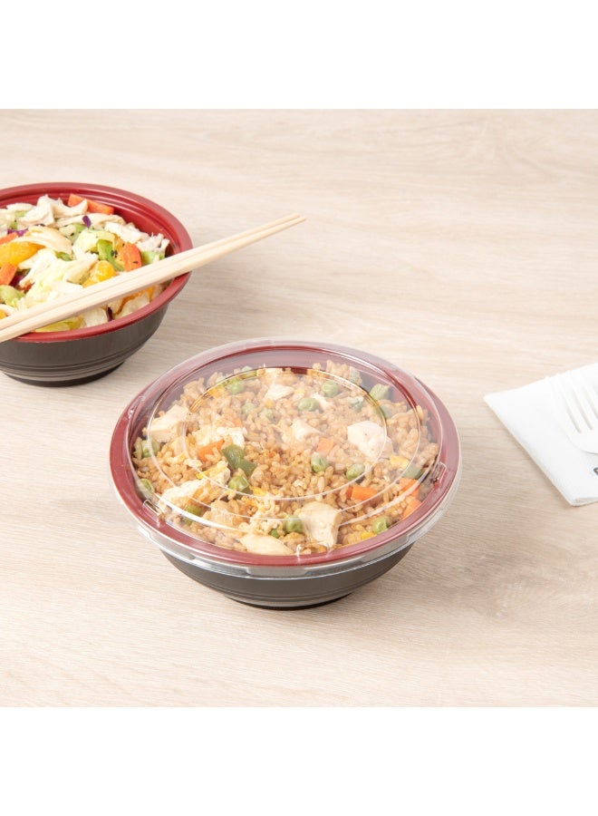 Restaurantware 24 Ounce Food Containers, 200 Disposable Salad Bowls - Lids Included, Microwavable, Black And Red Plastic To Go Bowls, Asian Inspired, Perfect For Picnics, Or Take Outs - Image 4