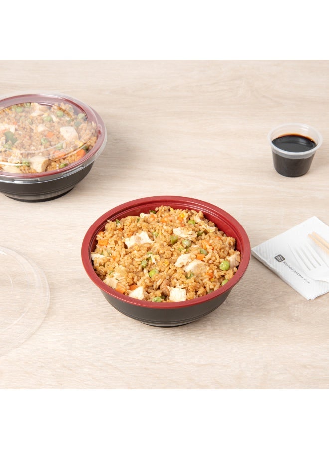 Restaurantware 24 Ounce Food Containers, 200 Disposable Salad Bowls - Lids Included, Microwavable, Black And Red Plastic To Go Bowls, Asian Inspired, Perfect For Picnics, Or Take Outs - Image 3