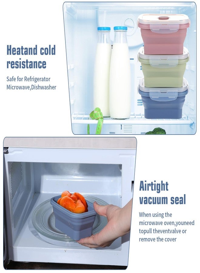 wutfuooo 6 Pcs Silicone Food Containers 11.8 oz Collapsible Storage Containers with Airtight Lids Stacking Meal Prep Lunch Leftover Food fruits Storage Foldable Box for Freezer Microwave Dishwasher Safe - Image 3