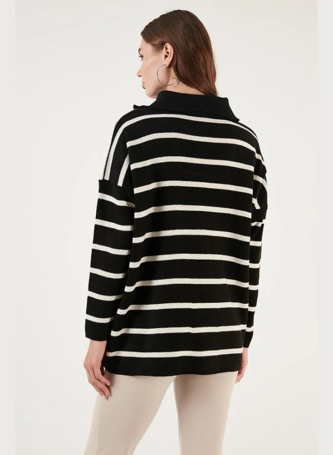 Lela Lela Striped Half Zipper Oversize Knitwear Sweater Women's SWEATER 4616080