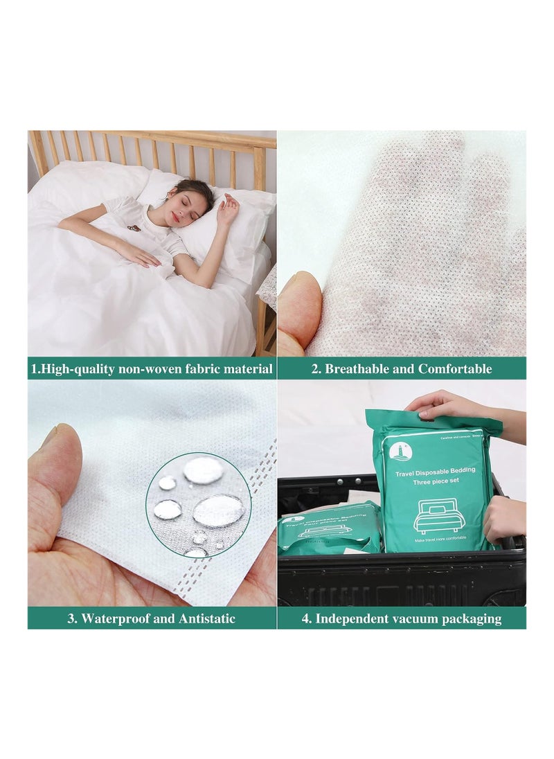 Eworld 4 PCS Breathable and Lightweight Disposable Bed Sheet Set, Ultimate Travel Bedding Set with 1 Quilt Cover, 1 Sheet, and 2 Pillowcases, Perfect for Travel, Business Trips, Spa, and Hotel Stays White  - Image 5
