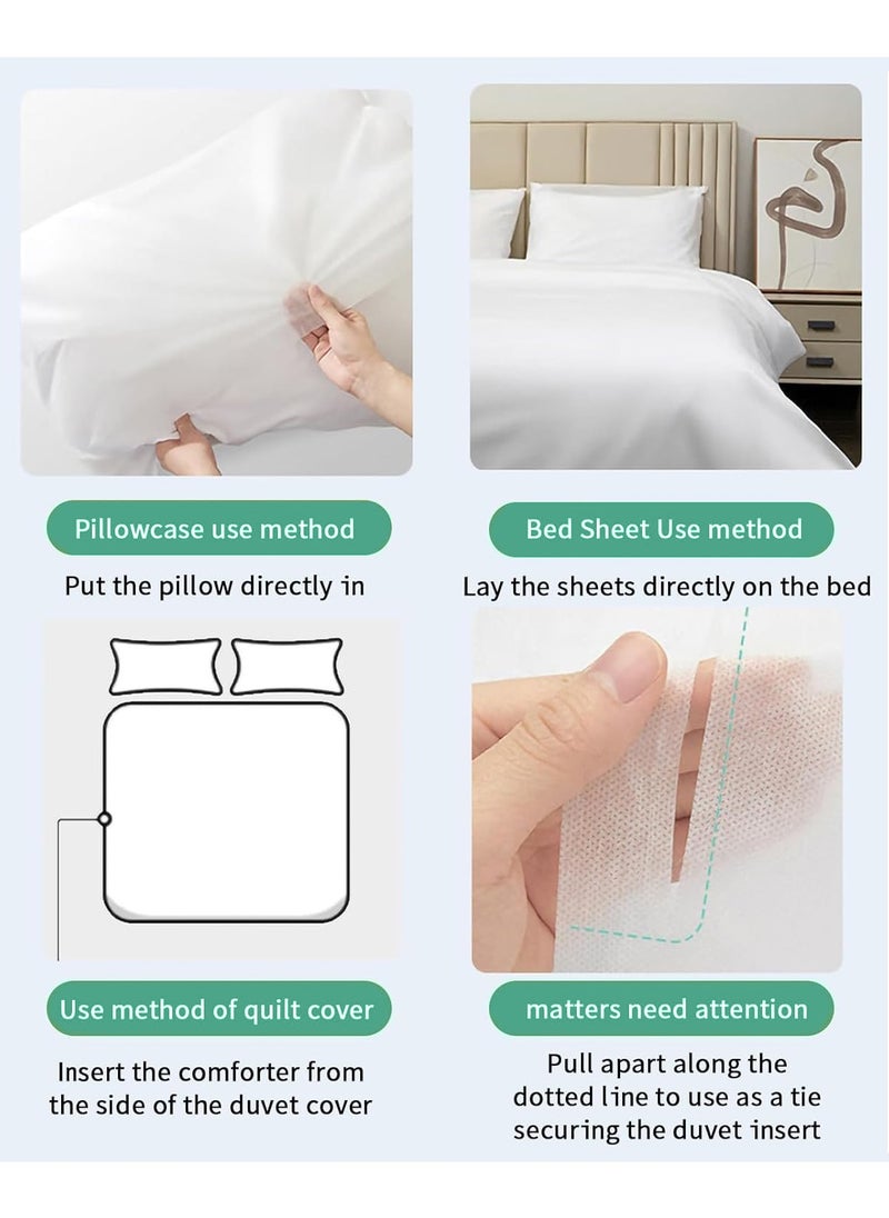 Eworld 4 PCS Breathable and Lightweight Disposable Bed Sheet Set, Ultimate Travel Bedding Set with 1 Quilt Cover, 1 Sheet, and 2 Pillowcases, Perfect for Travel, Business Trips, Spa, and Hotel Stays White  - Image 4