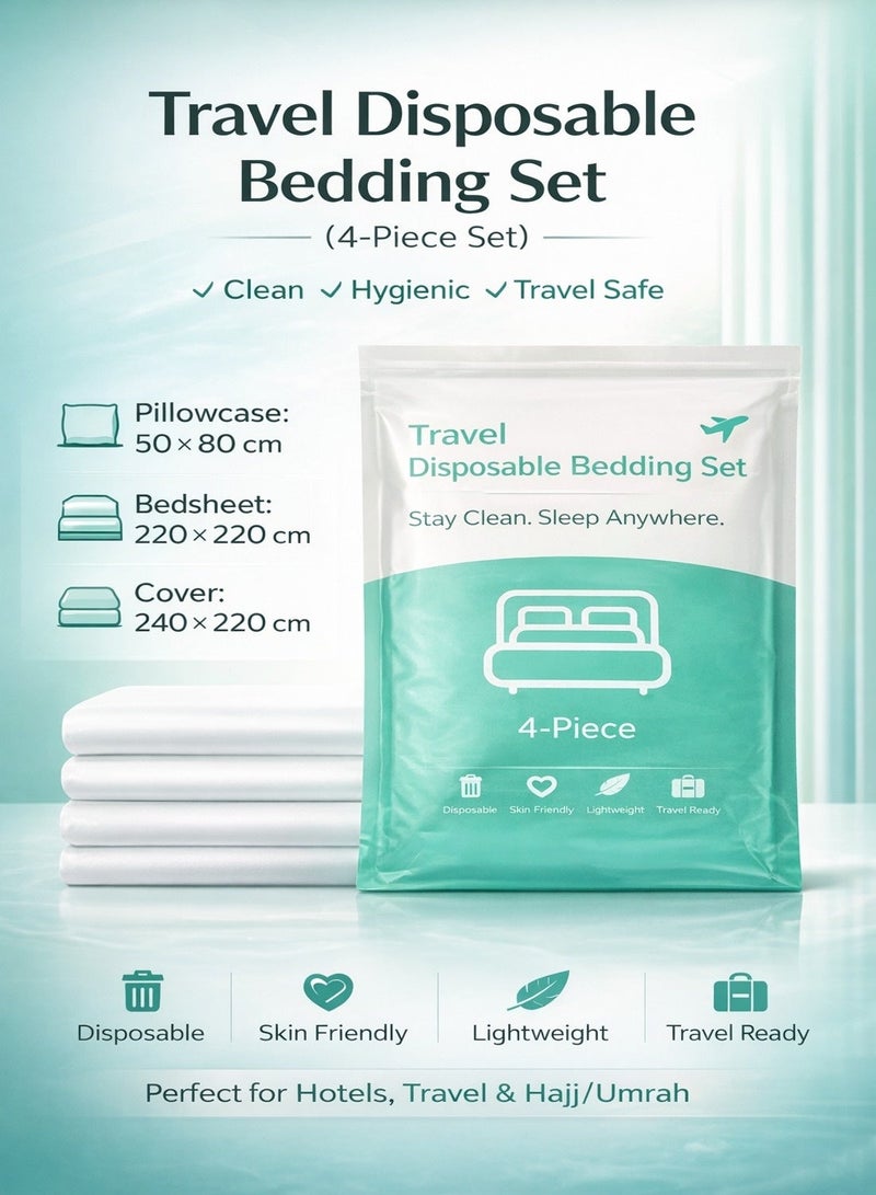 إي وورلد مجموعة أربعة أقمشة سرير قابلة للتخلص خفيفة ومسامية، مجموعة أساسية للفراش تحتوي على غطاء للبطانية وورقة وسادتين، مثالية للسفر ورحلات العمل والاستجمام وإقامة الفنادق. - Image 2