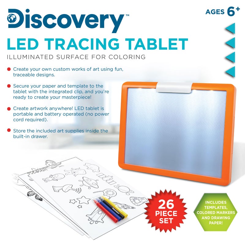 Discovery LED Tracing Tablet, 26-Piece Set with Washable Markers, Tracing & Template Sheets, Battery Powered Doodle Activity Lightboard, Kids Drawing & Sketching Portable Travel Art Set, Toy Gift - Image 3