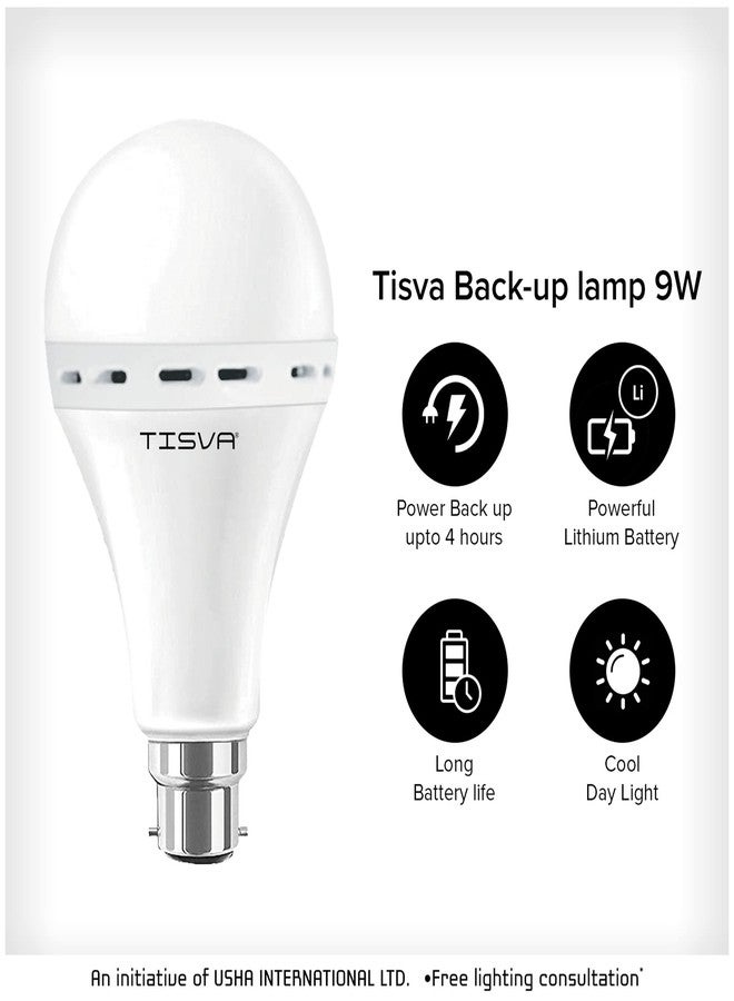 Tisva مصباح طوارئ LED عاكس من تيسفا بقوة 9 واط، ضوء نهاري بارد، يعمل لمدة تصل إلى 4 ساعات، عبوة من قطعة واحدة، B22 - Image 3