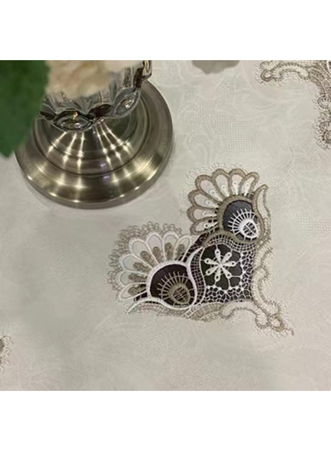 Beige Embroidered Coffee Table Cover Rectangular Lace Tablecloth, 20 x 43 Inches - Image 3