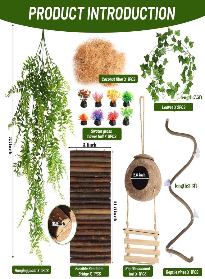 StyEdEk Reptile Plants Bridge Vines Leopard Gecko Coconut Hut Crested Gecko Tank Accessories Lizard Coco Den with Ladder for Lizard, Chameleon Cage, Snakes, Hermit Crab - Image 2