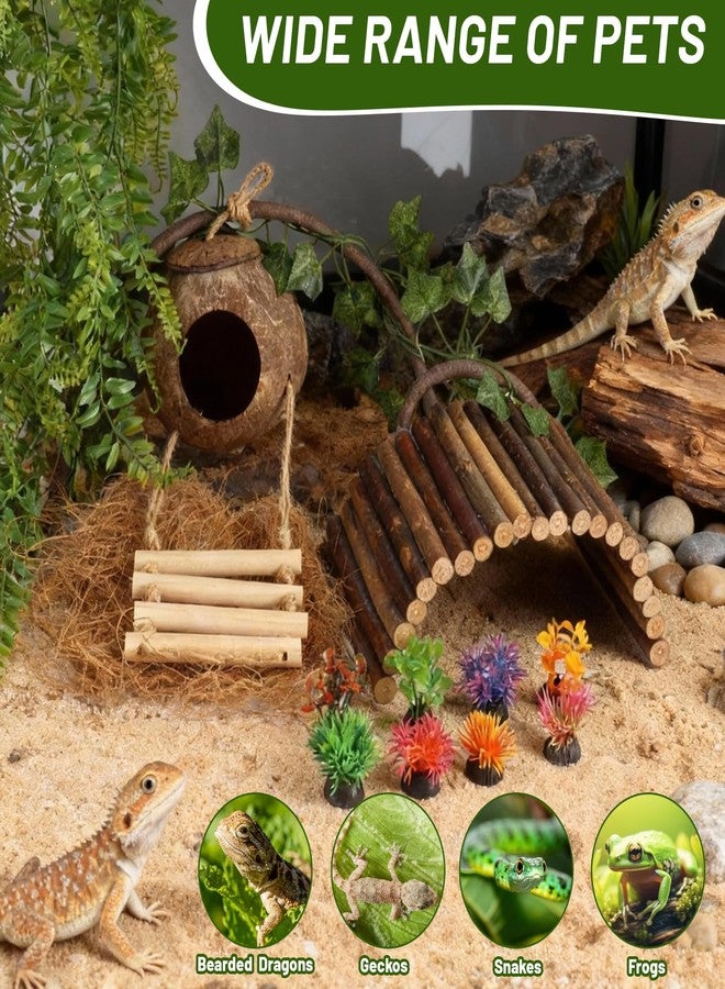 StyEdEk Reptile Plants Bridge Vines Leopard Gecko Coconut Hut Crested Gecko Tank Accessories Lizard Coco Den with Ladder for Lizard, Chameleon Cage, Snakes, Hermit Crab - Image 5