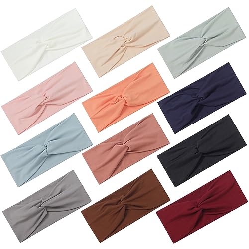 Panleding 12 Pcs Stretchy Headbands for Women, Absorbed Sport Headband Soft Twist Knotted Headbands for Daily Life Yoga - Image 1