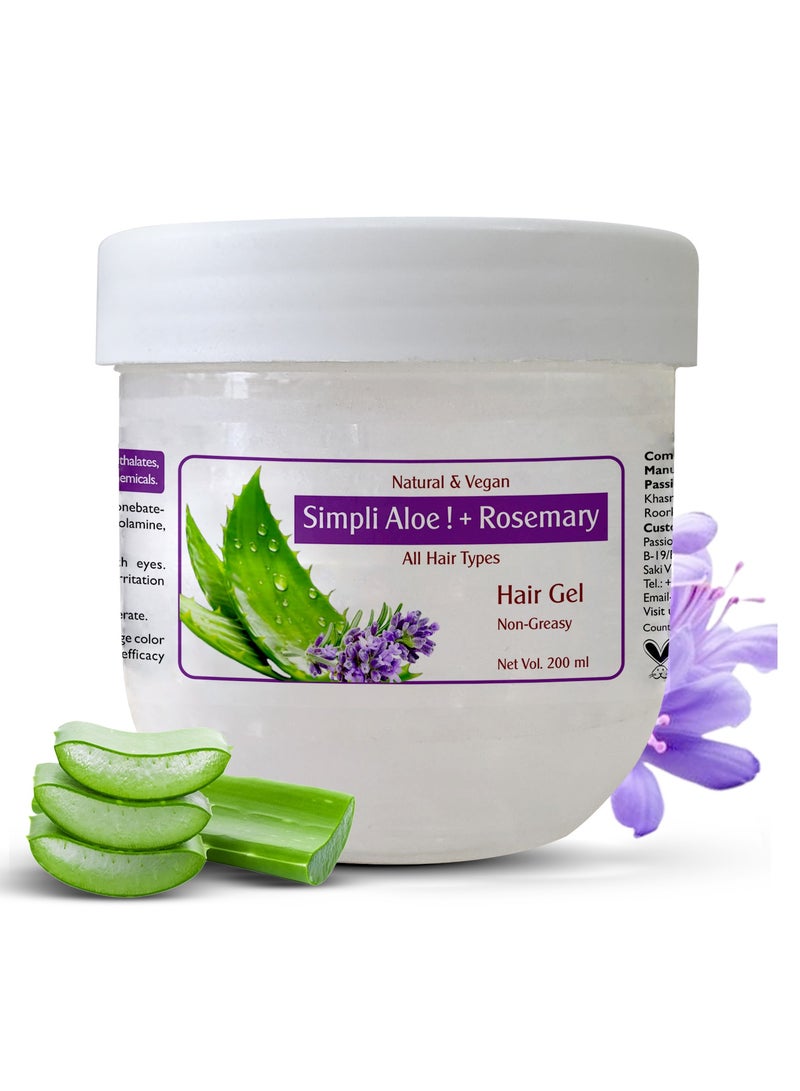 Passion Indulge Simpli Aloe + Rosemary Hair Gel | Natural, Vegan Styling Gel for All Hair Types | Non-Greasy, Nourishing Formula with Frizz Control | 100% Herbal | 200 ml - Image 1