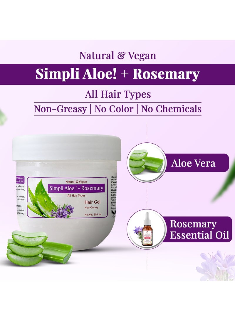 Passion Indulge Simpli Aloe + Rosemary Hair Gel | Natural, Vegan Styling Gel for All Hair Types | Non-Greasy, Nourishing Formula with Frizz Control | 100% Herbal | 200 ml - Image 2