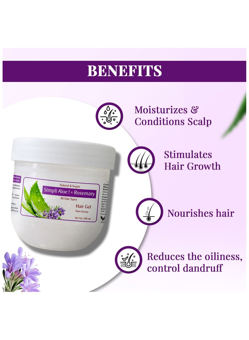 Passion Indulge Simpli Aloe + Rosemary Hair Gel | Natural, Vegan Styling Gel for All Hair Types | Non-Greasy, Nourishing Formula with Frizz Control | 100% Herbal | 200 ml - Image 3