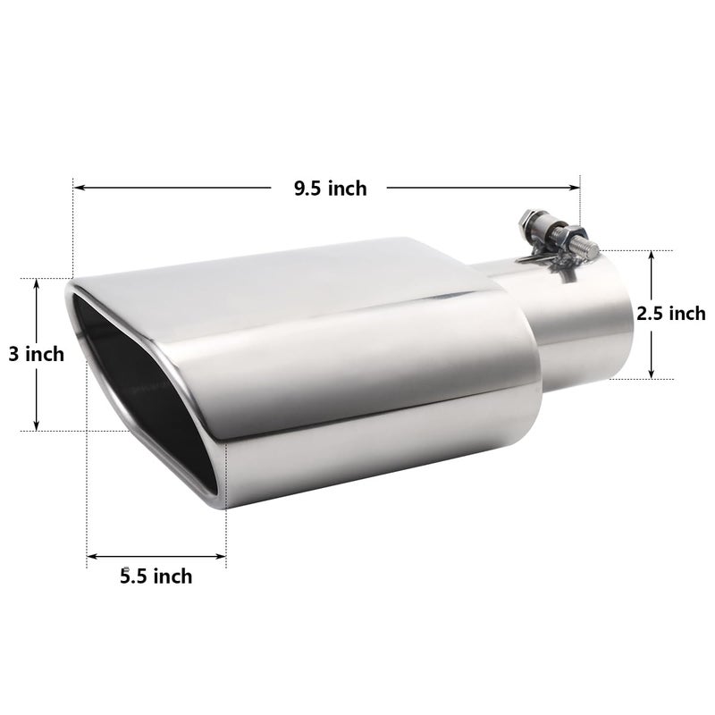 A-KARCK Rectangle Exhaust Tip 2.5" Inlet, Polished Square Exhaust Tailpipe Tip 3" x 5.5" Outlet 9.5" Long, Bolt on Design Easy Installation - Image 2