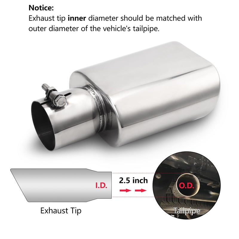 A-KARCK Rectangle Exhaust Tip 2.5" Inlet, Polished Square Exhaust Tailpipe Tip 3" x 5.5" Outlet 9.5" Long, Bolt on Design Easy Installation - Image 3