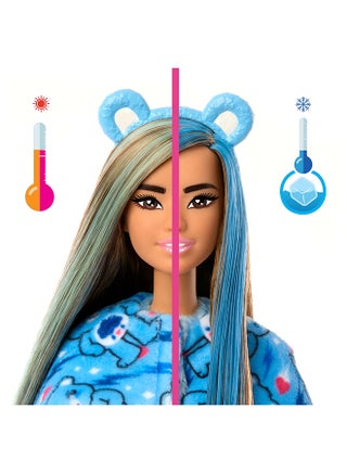 Cutie Reveal Doll & Accessories, Care Bears Series, Fashion Doll with Grumpy Bear Plush Costume & 10 Surprises Including Color Change & Mini Bear - view 3