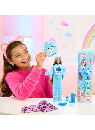 Cutie Reveal Doll & Accessories, Care Bears Series, Fashion Doll with Grumpy Bear Plush Costume & 10 Surprises Including Color Change & Mini Bear - view 2