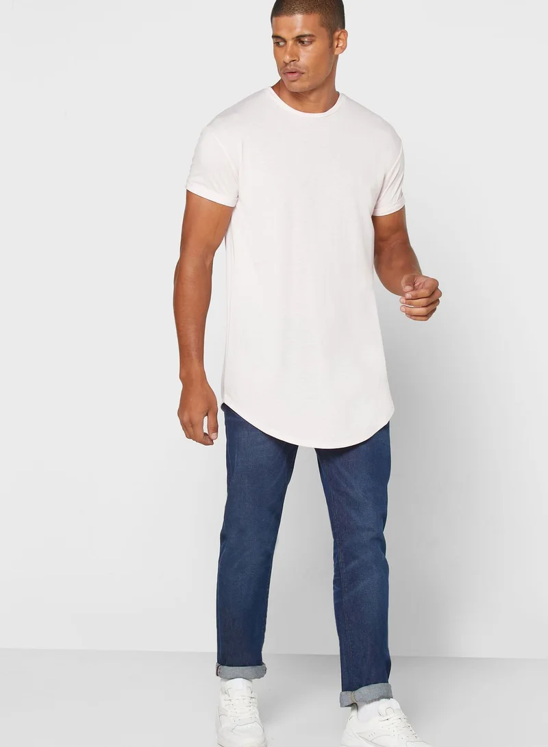 TOPMAN Curved Hem Crew Neck T-Shirt