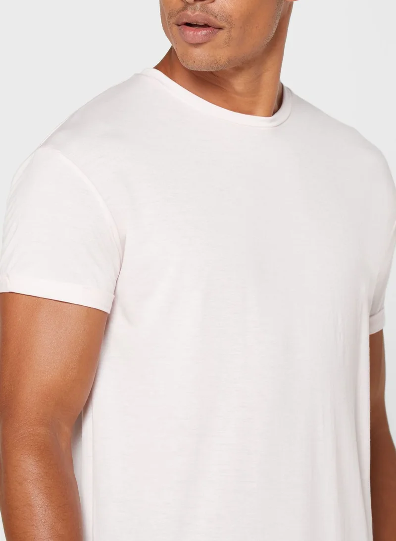 TOPMAN Curved Hem Crew Neck T-Shirt