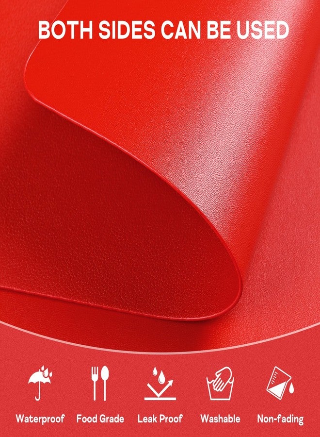 APLKER Vinyl Placemats Set of 6, Waterproof Faux Leather Heat Resistant Kitchen Place Mats, Wipeable Dining Table Place Mats and Coasters for Kitchen, Dining, Decor, Outdoor, (Bright Red) - Image 3