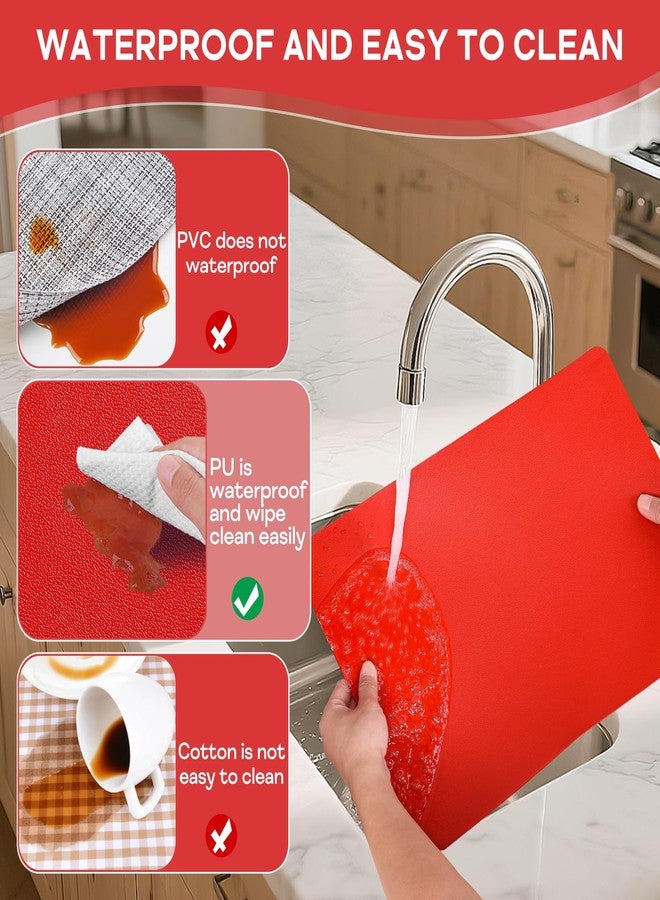 APLKER Vinyl Placemats Set of 6, Waterproof Faux Leather Heat Resistant Kitchen Place Mats, Wipeable Dining Table Place Mats and Coasters for Kitchen, Dining, Decor, Outdoor, (Bright Red) - Image 4