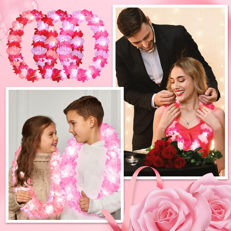 Sherr Sherr 24 Pcs LED Leis Light Up Wedding Hawaiian Leis Flower Necklace Hawaiian Leis with LED Lights Beach Tropical Carnival Party Wedding Supplies Luau Leis for Masquerade(Pink Series)  - Image 4