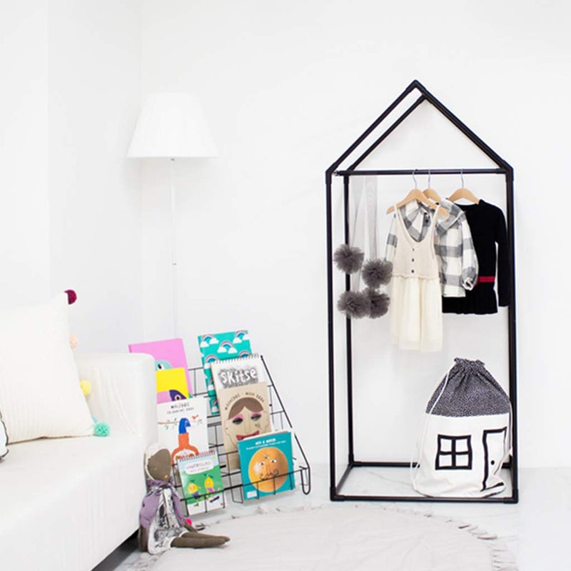 Petite Maison PETITE MAISON Kids Closet  Dress up Clothing Garmet Rack Hanging Costume Organizer with Cute House Frame Handmade Premium Quality 25 x 17 x 59 Aluminium SuperLight Large Black 