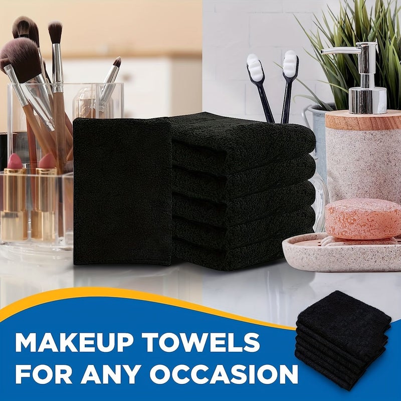 Ultra Soft Reusable 6pcs Microfiber Face Towels Makeup Remover Cloths 12x12 Inches Black - Image 2