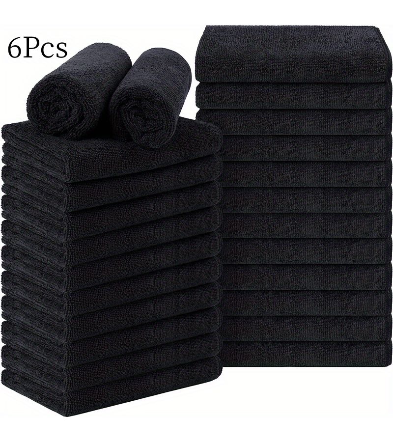 Ultra Soft Reusable 6pcs Microfiber Face Towels Makeup Remover Cloths 12x12 Inches Black - Image 3