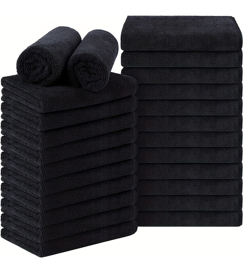 Ultra Soft Reusable 6pcs Microfiber Face Towels Makeup Remover Cloths 12x12 Inches Black - Image 1