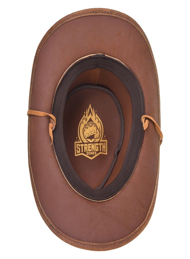 Strength Zones Leather Cowboy Hat for Men Women Lightweight Handcrafted Western Shapeable Wide Brim | Western Hats for Men (US, Alpha, Large, Reddish Gut) - Image 5