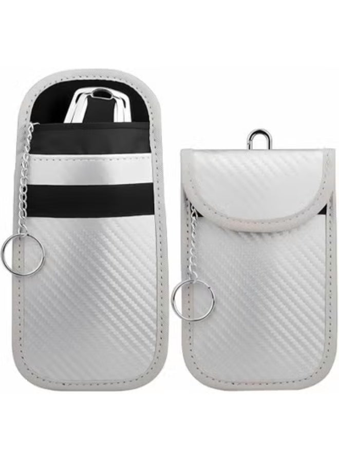 COYO 1PCS Car Faraday Bags for Key Fob, Carbon Firber Vehicle RFID Signal Blocking Key Fob Protector, Anti-Theft Auto Key Signal Shielding Protective Pouch, Universal for SUV, Sedan, Truck (Silver) - Image 1