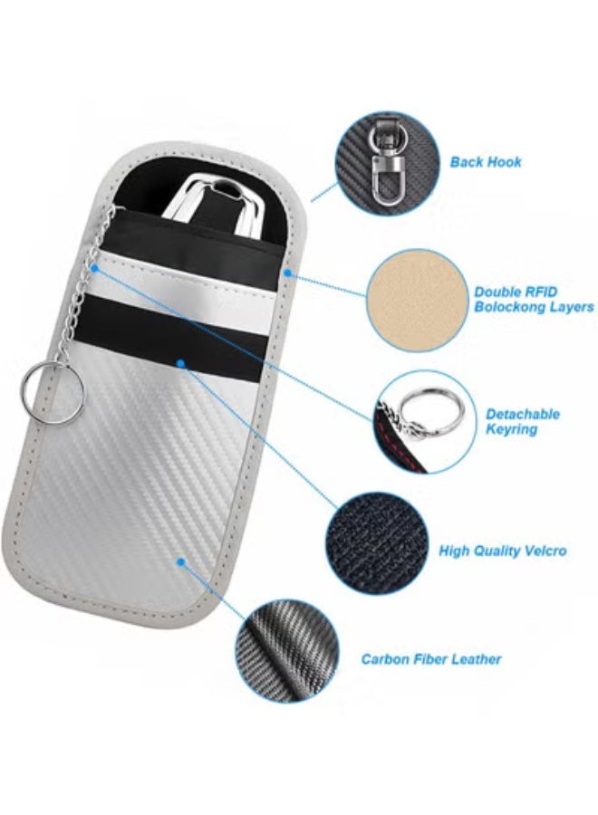 COYO 1PCS Car Faraday Bags for Key Fob, Carbon Firber Vehicle RFID Signal Blocking Key Fob Protector, Anti-Theft Auto Key Signal Shielding Protective Pouch, Universal for SUV, Sedan, Truck (Silver) - Image 2