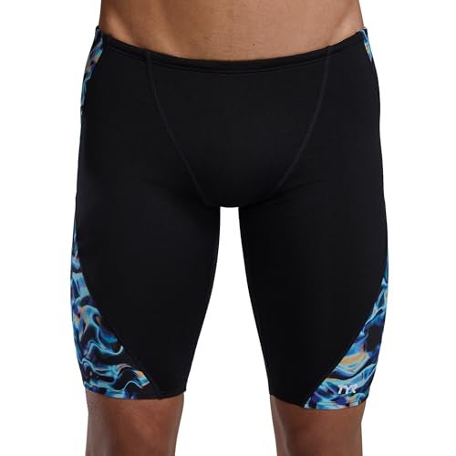 TYR Men's Durafast Elite Blade Splice Jammer Swimsuit, Blue/Energia, 28 - Image 2