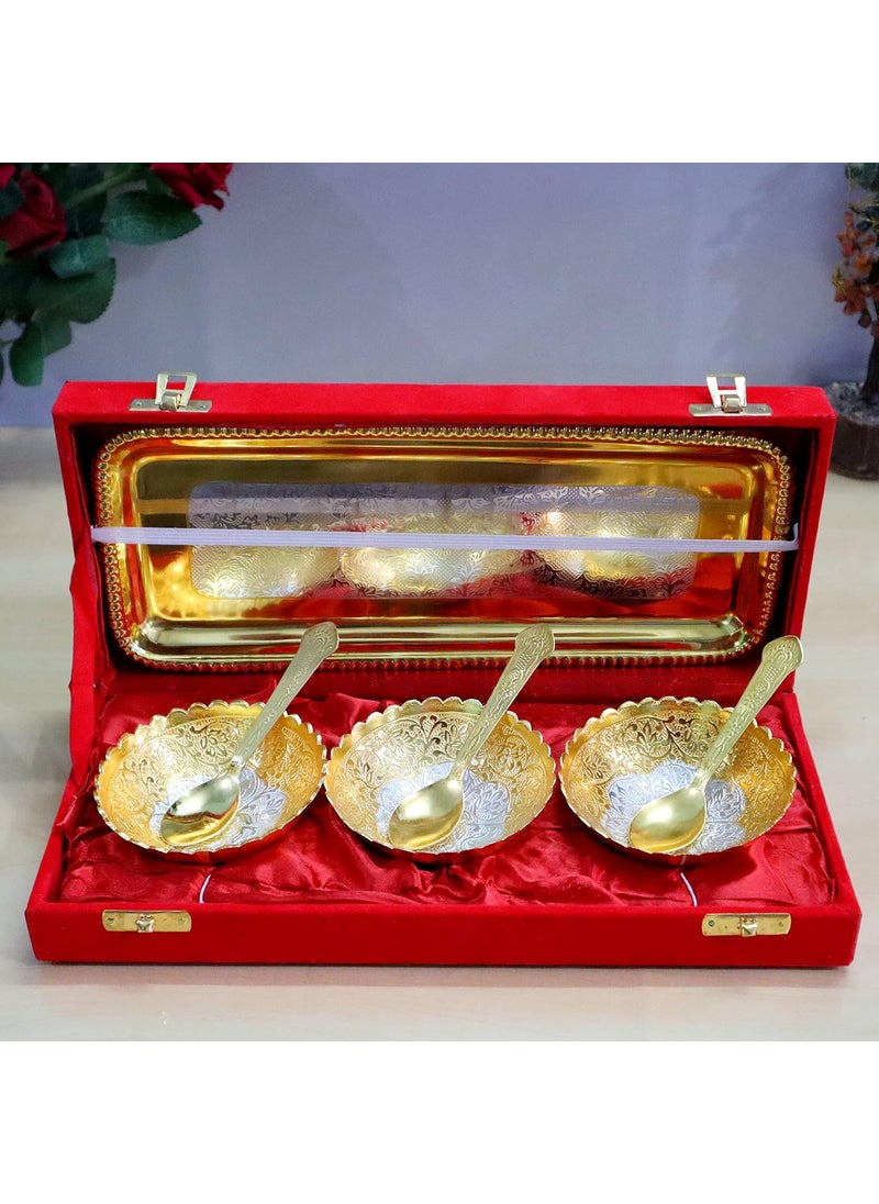 AC ANAND CRAFTS AC ANAND CRAFTS German Silver Traditional Bowl Set of 7 Pc GoldSilver Plated Silver Items for Marriage Diwali Gift  - Image 2